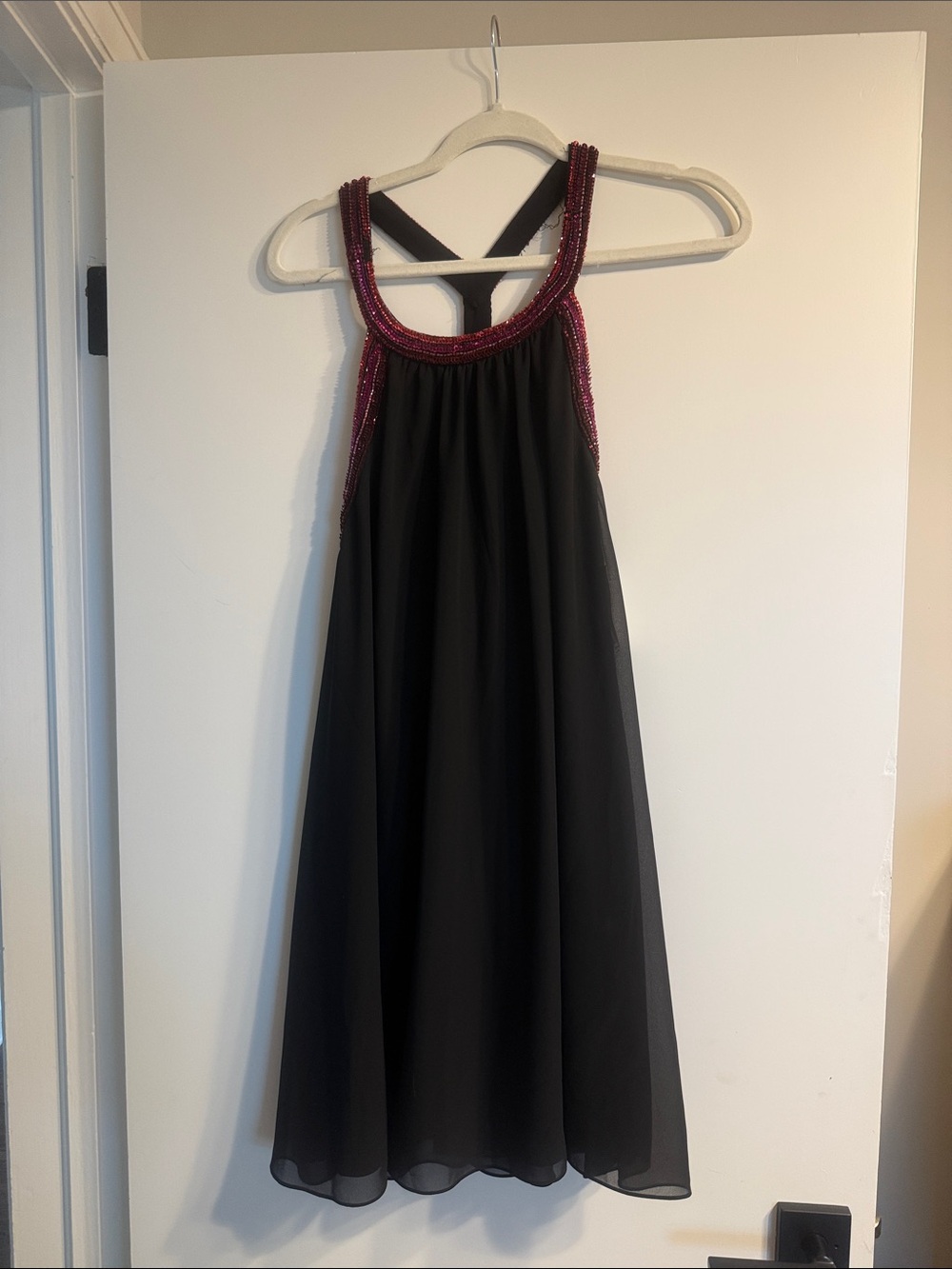 Jewel Badgley Mischka Black Dress with Magenta Beaded Trim